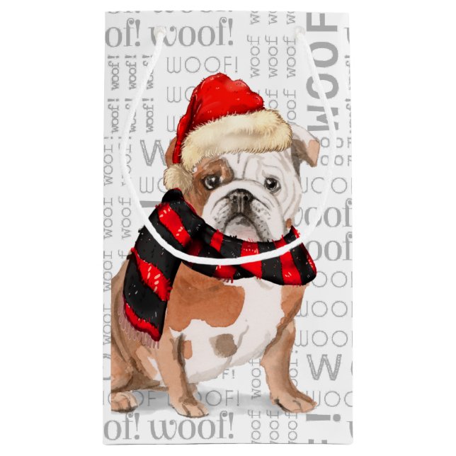 Petit Sac Cadeau Bulldog anglais et Woof Word Art Noël (Dos)