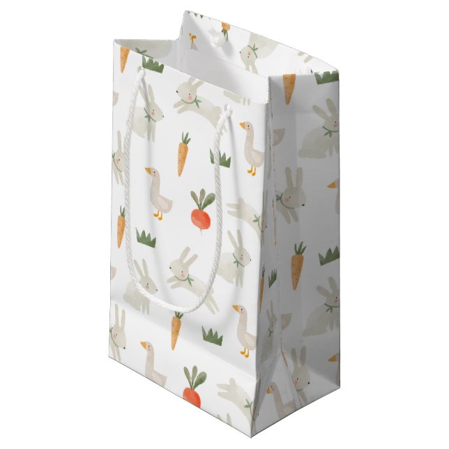 Petit Sac Cadeau Bunnies & Canards sur le Motif de ferme (Devant Angle)