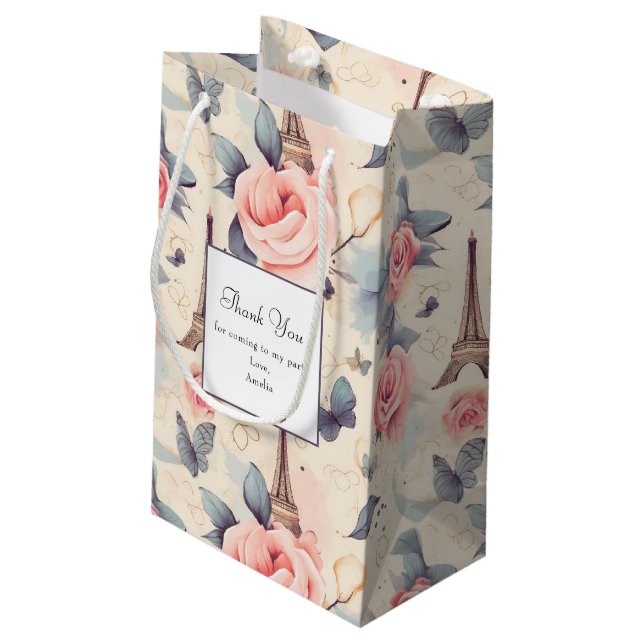 Petit Sac Cadeau Butterfly Tour Eiffel et Merci Motif (Dos Angle)