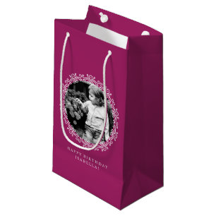 Petit Sac Cadeau Cadre photo à tourbillons fantaisie framboise