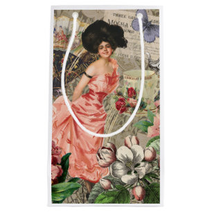 Petit Sac Cadeau Café Lady Victorian Femme Rose Classy