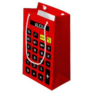Petit Sac Cadeau Calculatrice Rouge Avec Nom Pour Anniversaire