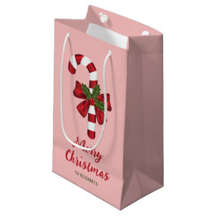 Petit Sac Cadeau Canne en sucre d'orge avec un nœud et du houx de N