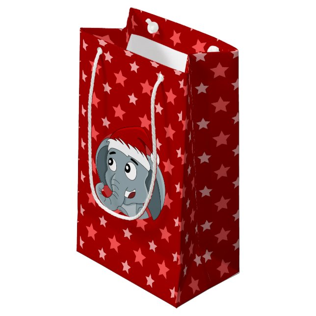 Petit Sac Cadeau Caricature d'éléphant de Noël (Devant Angle)