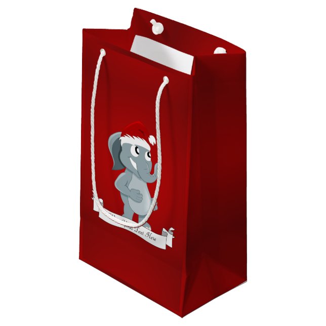 Petit Sac Cadeau Caricature d'éléphant de Noël (Devant Angle)