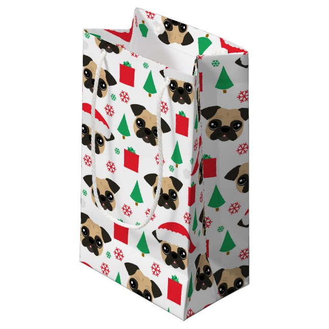 Petit Sac Cadeau Carlin mignon de Noël (Devant Angle)