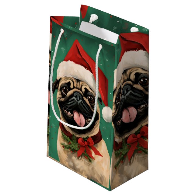 Petit Sac Cadeau Carlin peinture de Noël (Dos Angle)