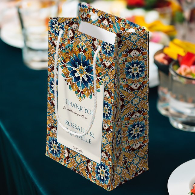 Petit Sac Cadeau Carreaux de talavera bleu turquoise mariage mexica (Teal blue talavera tiles vintage Mexican wedding personalized favor bag Small Gift Bag wedding favor)