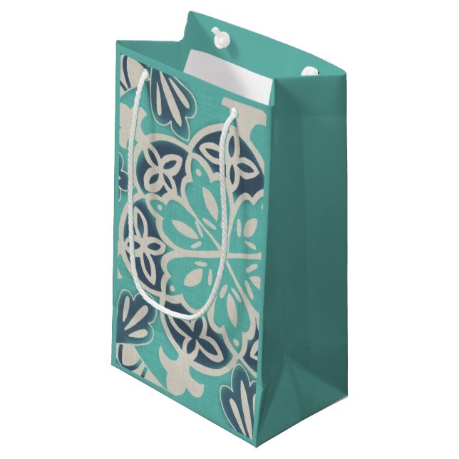 Petit Sac Cadeau Carrelage Batik Bleu I (Devant Angle)