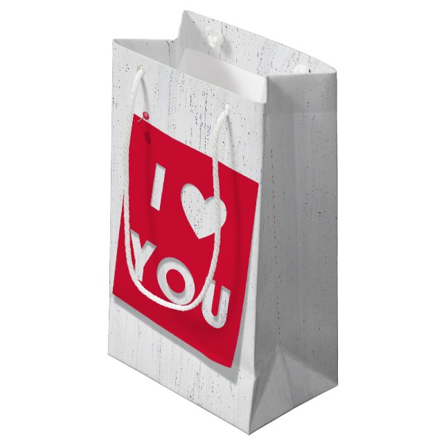 Petit Sac Cadeau Carte de coupe Valentine sur bois (Devant Angle)