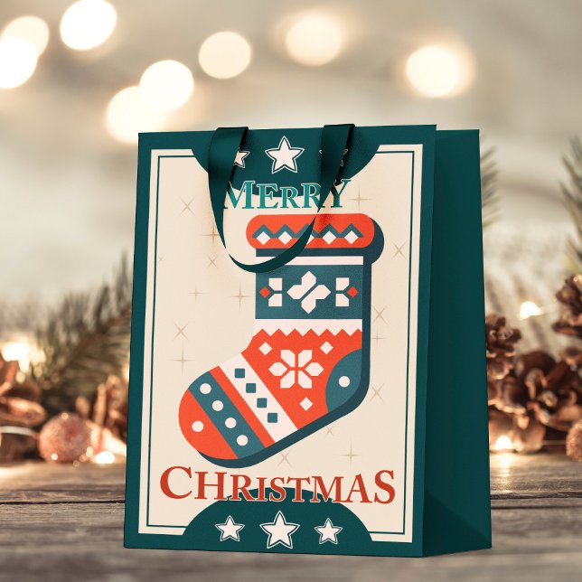 Petit Sac Cadeau Carte de Noël Vintage avec illustration de stockag (Créateur téléchargé)