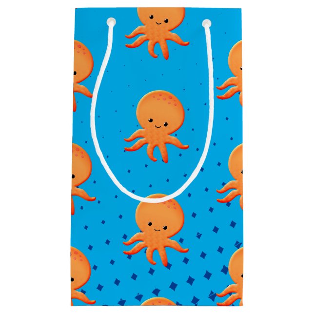 Petit Sac Cadeau Cartoon mignon bébé poulpe bleu océan (Devant)
