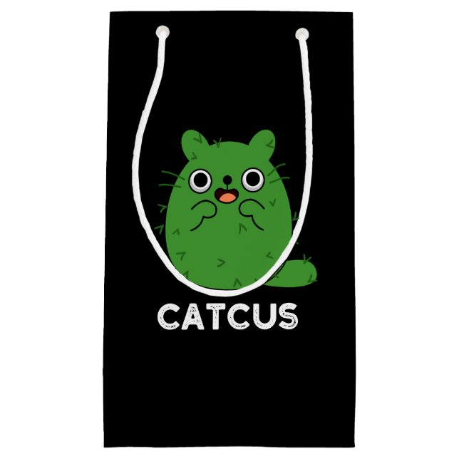 Petit Sac Cadeau Catcus Funny Chat Cactus Pun Dark BG (Devant)