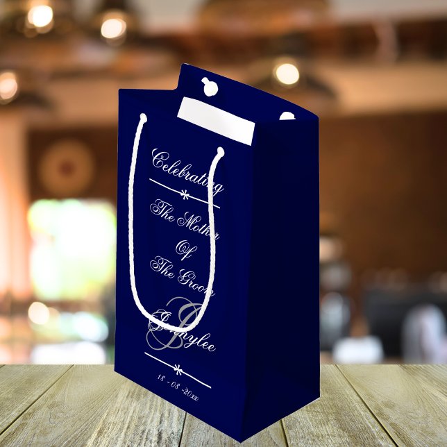 Petit Sac Cadeau Célébration De La Marine Personnalisée 'Mère De La (Celebrating 'The Mother Of The Groom' Custom Small  Navy Gift Bag)