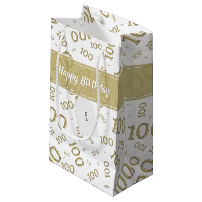 Petit Sac Cadeau Centenarian 100th Gold Random Number Motif (Devant Angle)