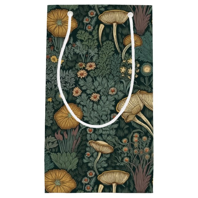 Petit Sac Cadeau Champignons botaniques rustiques et motifs floraux (Devant)