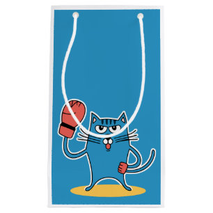 Petit Sac Cadeau Chat avec gants de boxe