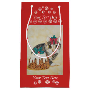 Petit Sac Cadeau chaton tabby gris mignon habillé pour noël