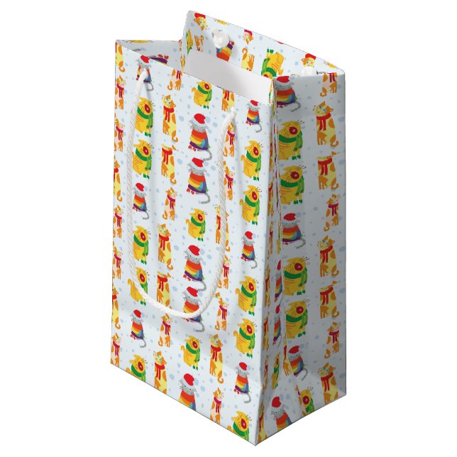Petit Sac Cadeau Chats d'hiver (Devant Angle)