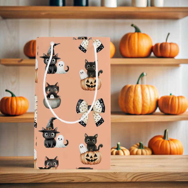 Petit Sac Cadeau Chats et fantômes noirs mignons (Halloween Ghosts and Cats Gift  Bag)