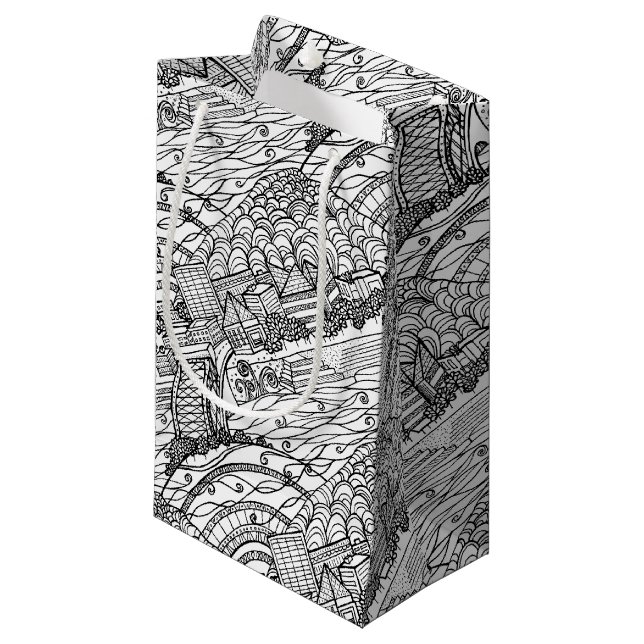 Petit Sac Cadeau Chattanooga Whimsy noir et blanc (Devant Angle)
