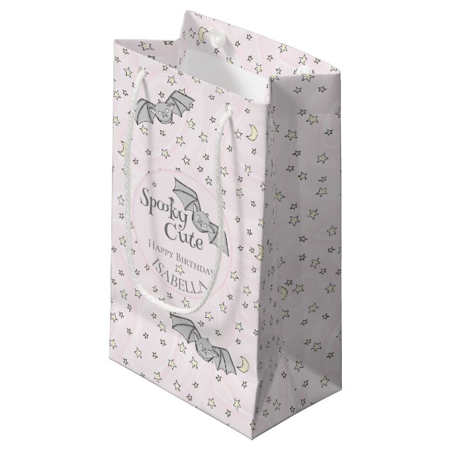 Petit Sac Cadeau Chauves-souris roses Éffrayant (Devant Angle)