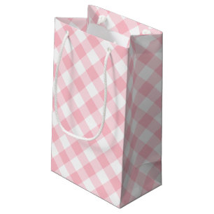 Petit Sac Cadeau Chèques En vichy diagonales roses et blanches de g