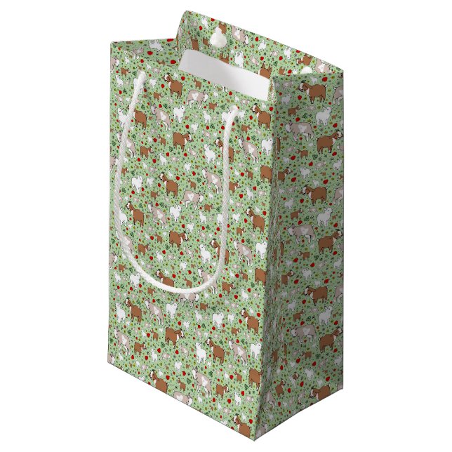 Petit Sac Cadeau Chèvres en vert (Devant Angle)