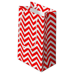 Petit Sac Cadeau Chevron horizontal rouge et blanc moyen