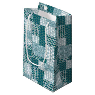 Petit Sac Cadeau Chic ethnique Faux Patchwork Motif, Turquoise et b