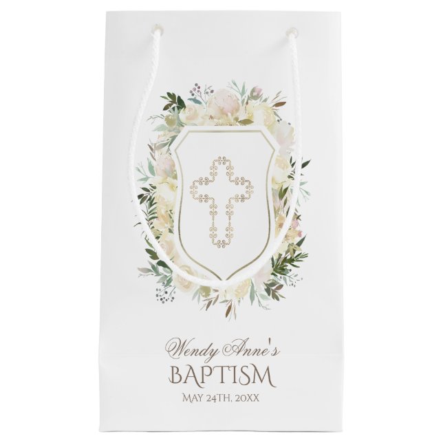 Petit Sac Cadeau Chic ivoire Aquarelle Florale Fille Christening (Devant)