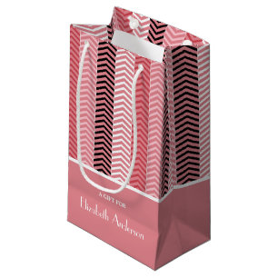 Petit Sac Cadeau Chic Rose Chevron Grille Avec Nom