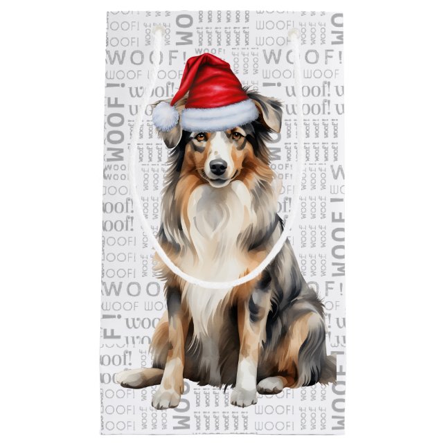 Petit Sac Cadeau Chien de Noël mignon du berger australien (Devant)