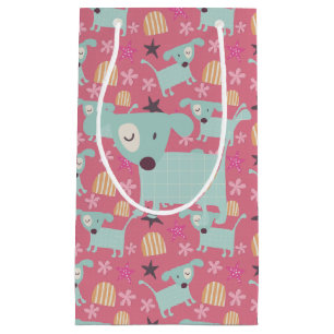Petit Sac Cadeau Chiens, étoiles et fleurs