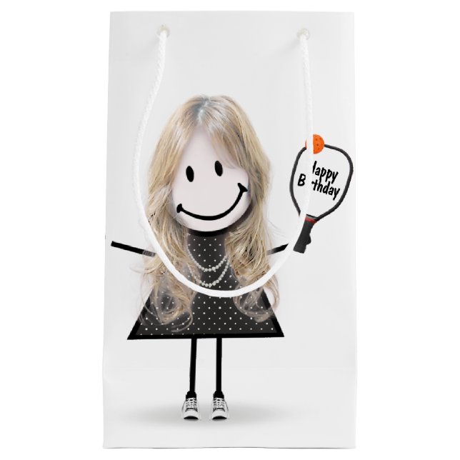 Petit Sac Cadeau Chiffre d'anniversaire fille avec Pickleball (Devant)