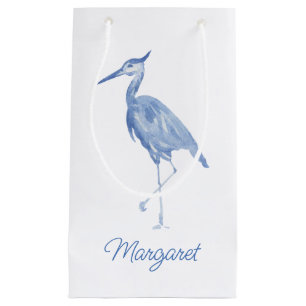 Petit Sac Cadeau Chinoiserie Aquarelle Héron bleu