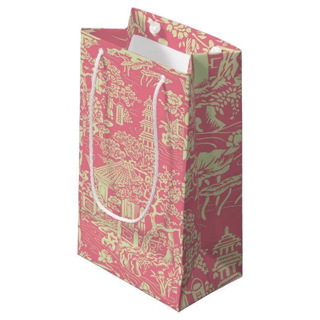 Petit Sac Cadeau Chinoiserie rose (Devant Angle)