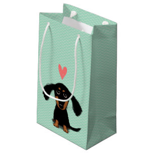 Petit Sac Cadeau Chiot aux cheveux longs drôle de teckel avec le