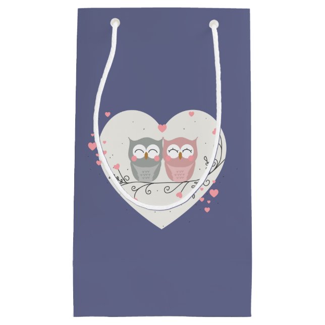 Petit Sac Cadeau Chouettes aimantes Valentines (Devant)