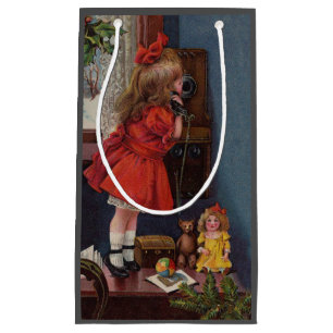 Petit Sac Cadeau Christmas Little Girl Téléphone Antique