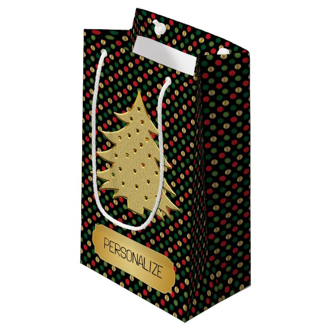Petit Sac Cadeau Christmas Tree with Polka Dot Background  (Devant Angle)