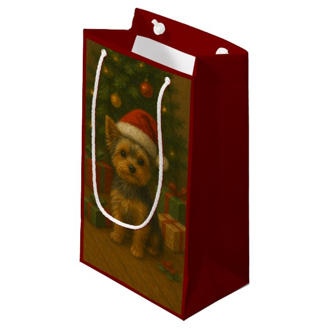 Petit Sac Cadeau Christmas Yorkie (Devant Angle)