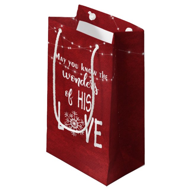 Petit Sac Cadeau Citation chrétienne de Noël avec lumières (Devant Angle)