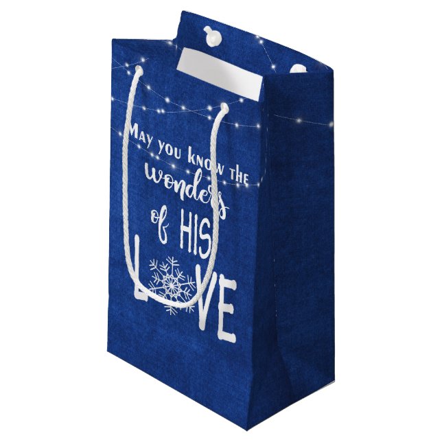 Petit Sac Cadeau Citation chrétienne de Noël avec lumières (Devant Angle)