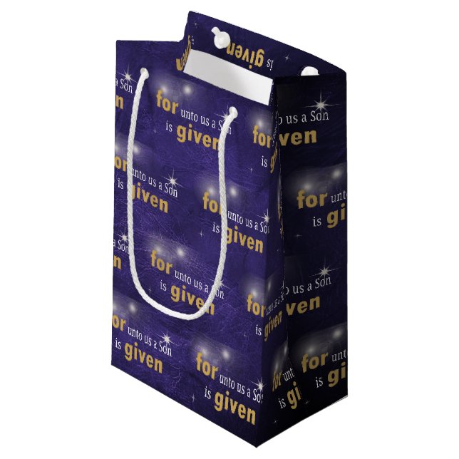 Petit Sac Cadeau Citation De Noël Sur Cuir Violet (Devant Angle)