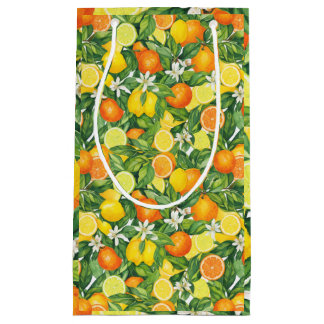 Petit Sac Cadeau Citron & Oranges Aquarelle Méditerranéenne P