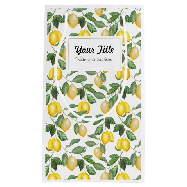 Petit Sac Cadeau Citrons, illustration. Personnalisable. (Devant)