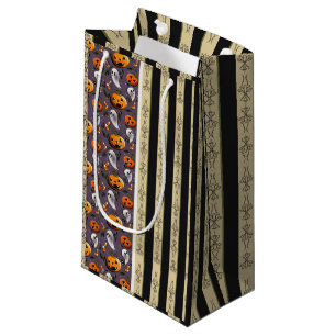 Petit Sac Cadeau Citrouille fantôme aux rayures violettes