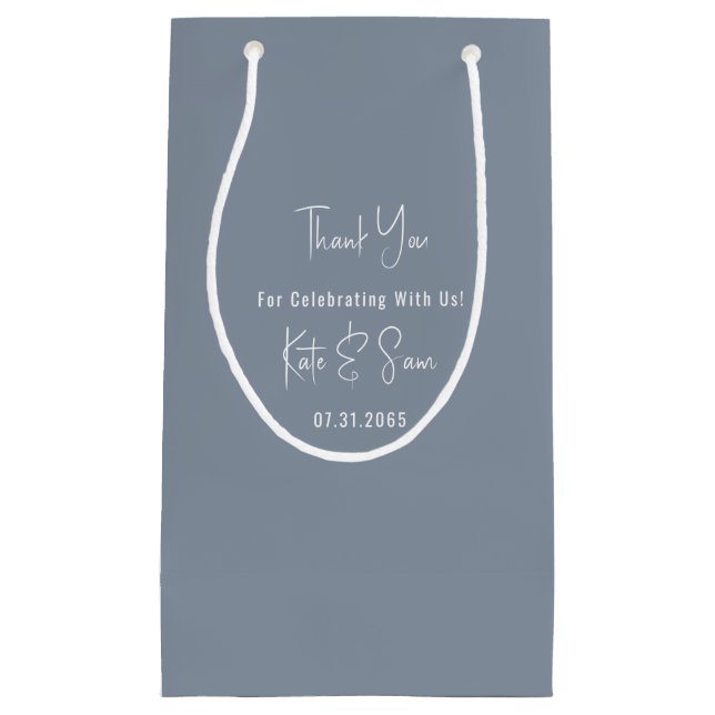 Petit Sac Cadeau Classique Mariage simple Dusty Blue (Devant)