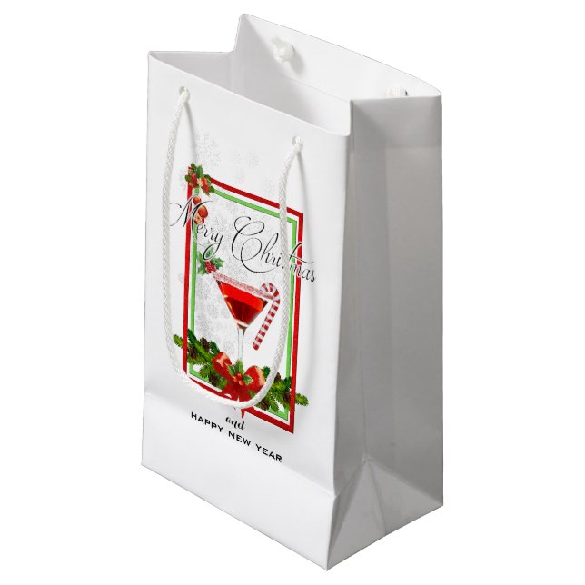 Petit Sac Cadeau Cocktail de Noël Aquarelle Art (Devant Angle)